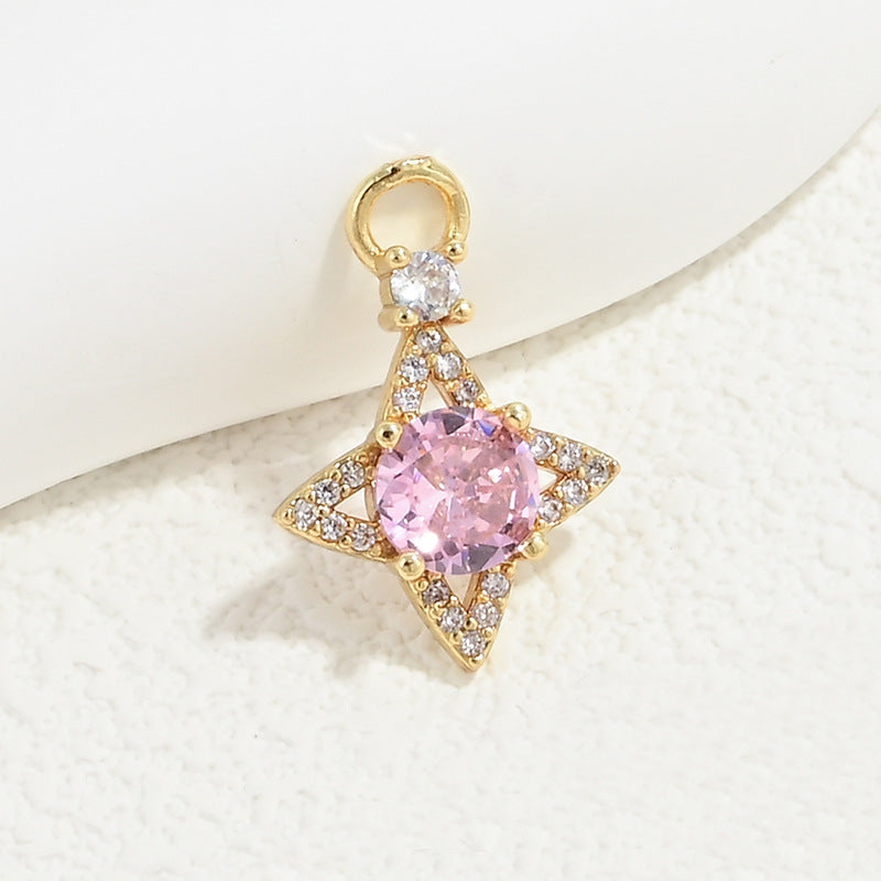 10pcs/lot Small Size Blue Pink Green Clear CZ Paved Star Charms Pink CZ-Gold CZ Paved Charms Small Sizes Sun Moon Stars Charms Beads Beyond