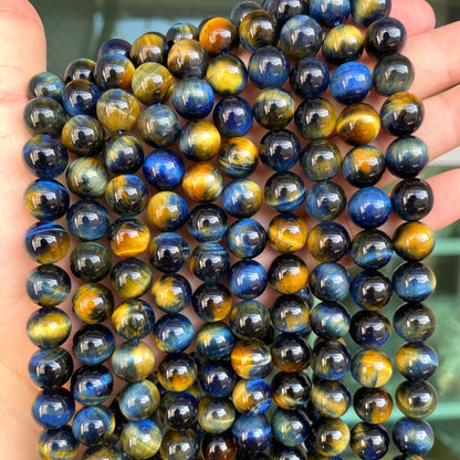 10mm Natural Blue Yellow Galaxy Tiger Eye Round Stone Beads Stone Beads New Beads Arrivals Tiger Eye Beads Charms Beads Beyond