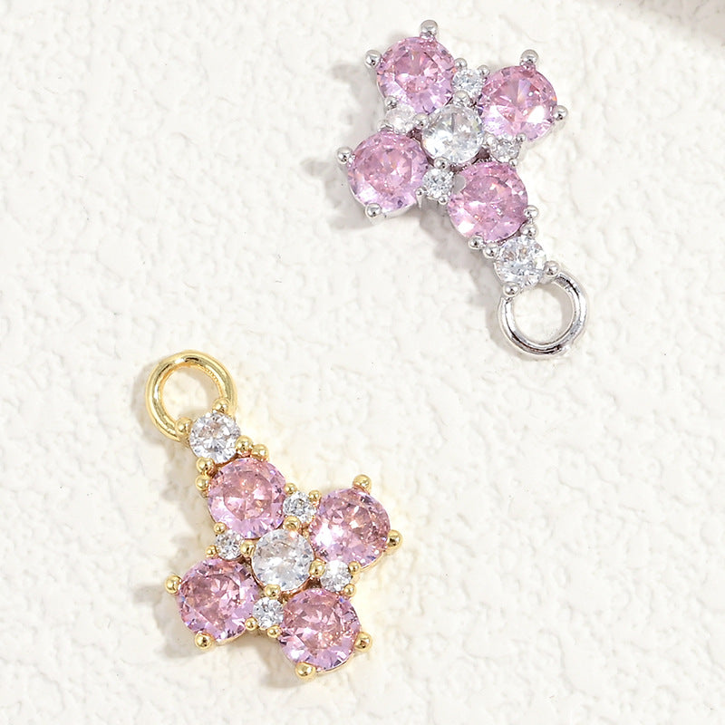10pcs/lot Small Size Pink Green Clear CZ Paved Clover Flower Charms Pink CZ-Mix Colors CZ Paved Charms Flowers Small Sizes Charms Beads Beyond