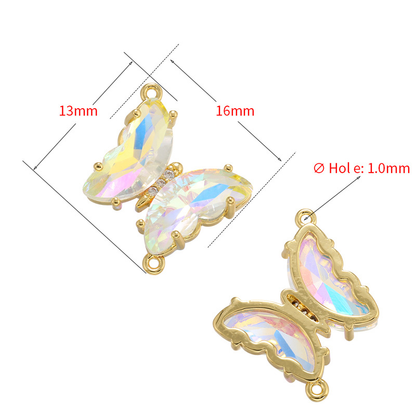 10pcs/lot 15*16mm Colorful Crystal Glass Butterfly Connector CZ Paved Connectors Butterflies Charms Beads Beyond