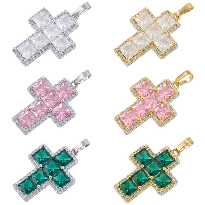 5-10pcs/lot 32*18.5mm Pink Green Clear CZ Paved Cross Charms Mix Colors CZ Paved Charms Crosses New Charms Arrivals Charms Beads Beyond