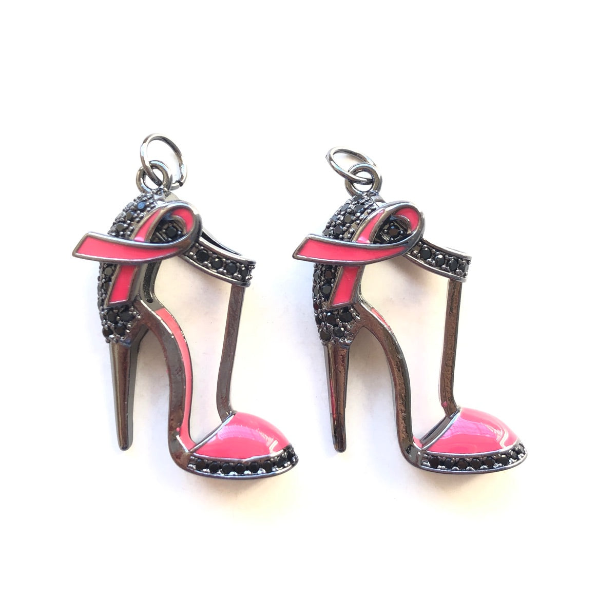 10pcs/lot CZ Pave Pink Ribbon High Heels Shoe Charms - Breast Cancer Awareness CZ Paved Charms Breast Cancer Awareness High Heels New Charms Arrivals Charms Beads Beyond