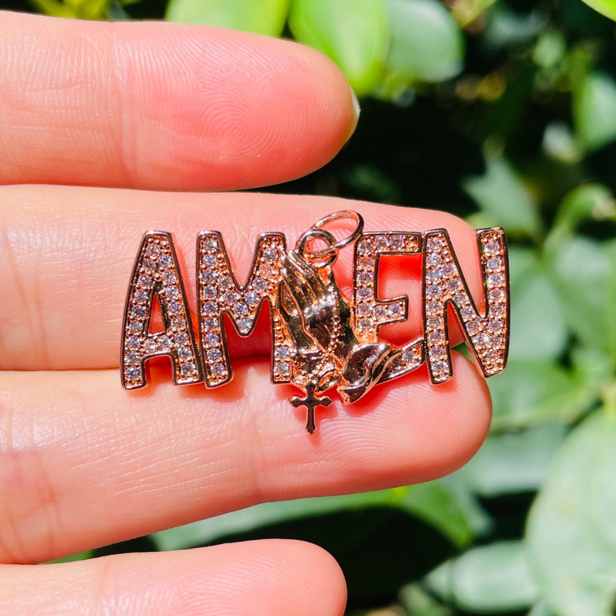 10pcs/lot CZ Pave Praying Hands Amen Word Charms Rose Gold CZ Paved Charms Christian Quotes New Charms Arrivals Charms Beads Beyond