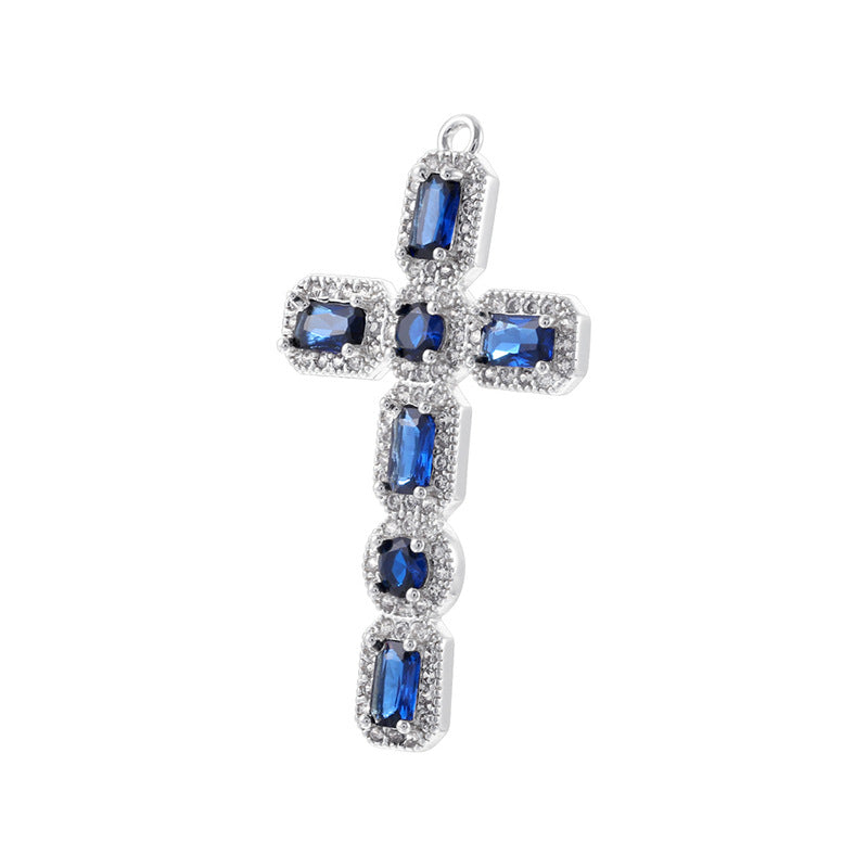 10pcs/lot Multicolor Blue Clear CZ Paved Cross Charms Blue CZ-Silver CZ Paved Charms Crosses New Charms Arrivals Charms Beads Beyond