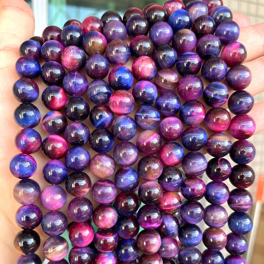 10mm Natural Purple Pink Galaxy Tiger Eye Round Stone Beads Stone Beads New Beads Arrivals Tiger Eye Beads Charms Beads Beyond