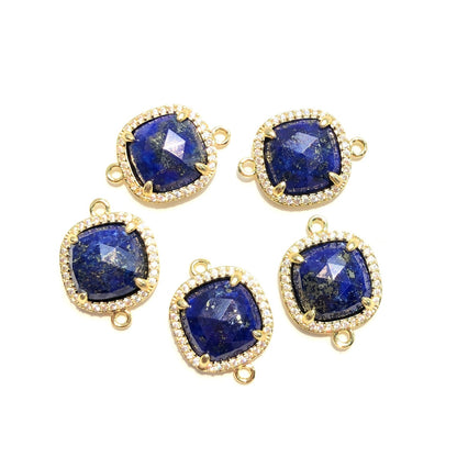 5-10pcs/Lot CZ Pave Natural Amethyst Labradorite Rose Quartz Faceted Square Connectors