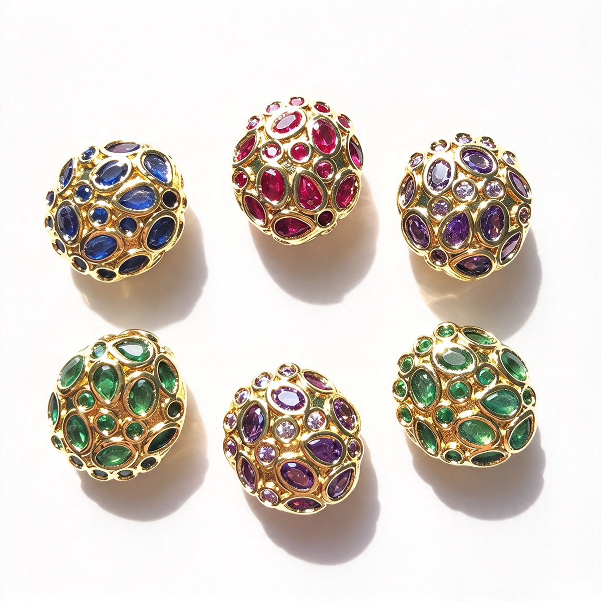 5-10pcs/lot 13*11.6mm Purple Green Blue Fuchsia CZ Egg Beads Spacers Mix Gold CZ Paved Spacers Egg Beads New Spacers Arrivals Charms Beads Beyond