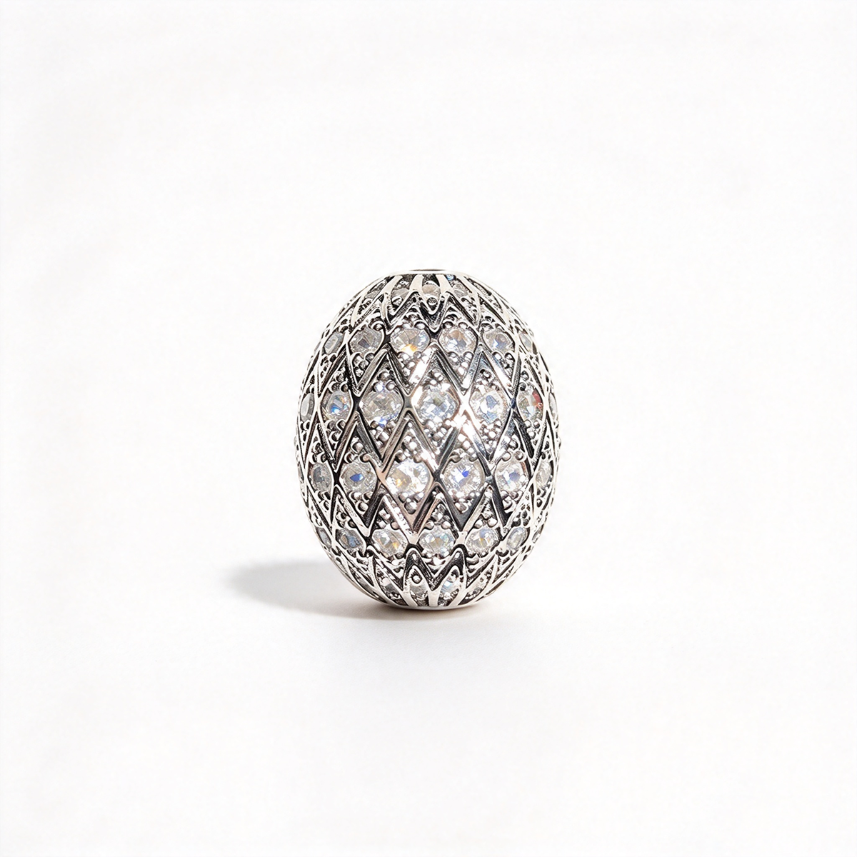 10pcs/lot 16mm 20mm CZ Paved Oval Egg Spacer Beads Clear on Silver CZ Paved Spacers New Spacers Arrivals Oval Spacers Charms Beads Beyond