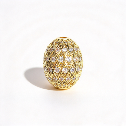 10pcs/lot 16mm 20mm CZ Paved Oval Egg Spacer Beads Clear on Gold CZ Paved Spacers New Spacers Arrivals Oval Spacers Charms Beads Beyond