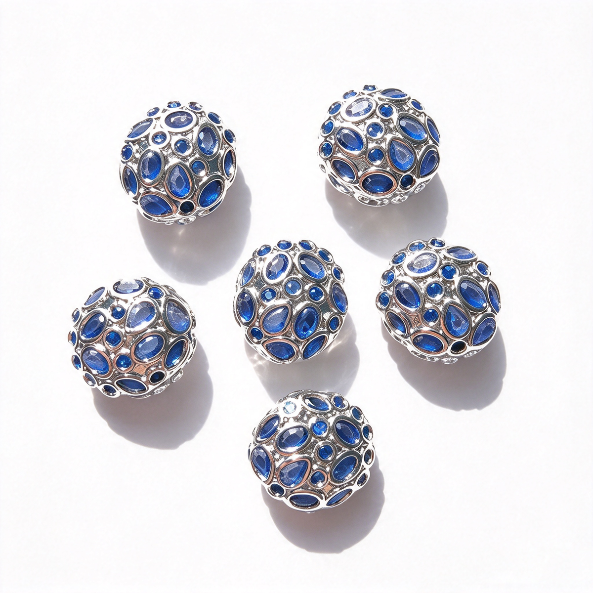 5-10pcs/lot 13*11.6mm Purple Green Blue Fuchsia CZ Egg Beads Spacers Blue on Silver CZ Paved Spacers Egg Beads New Spacers Arrivals Charms Beads Beyond