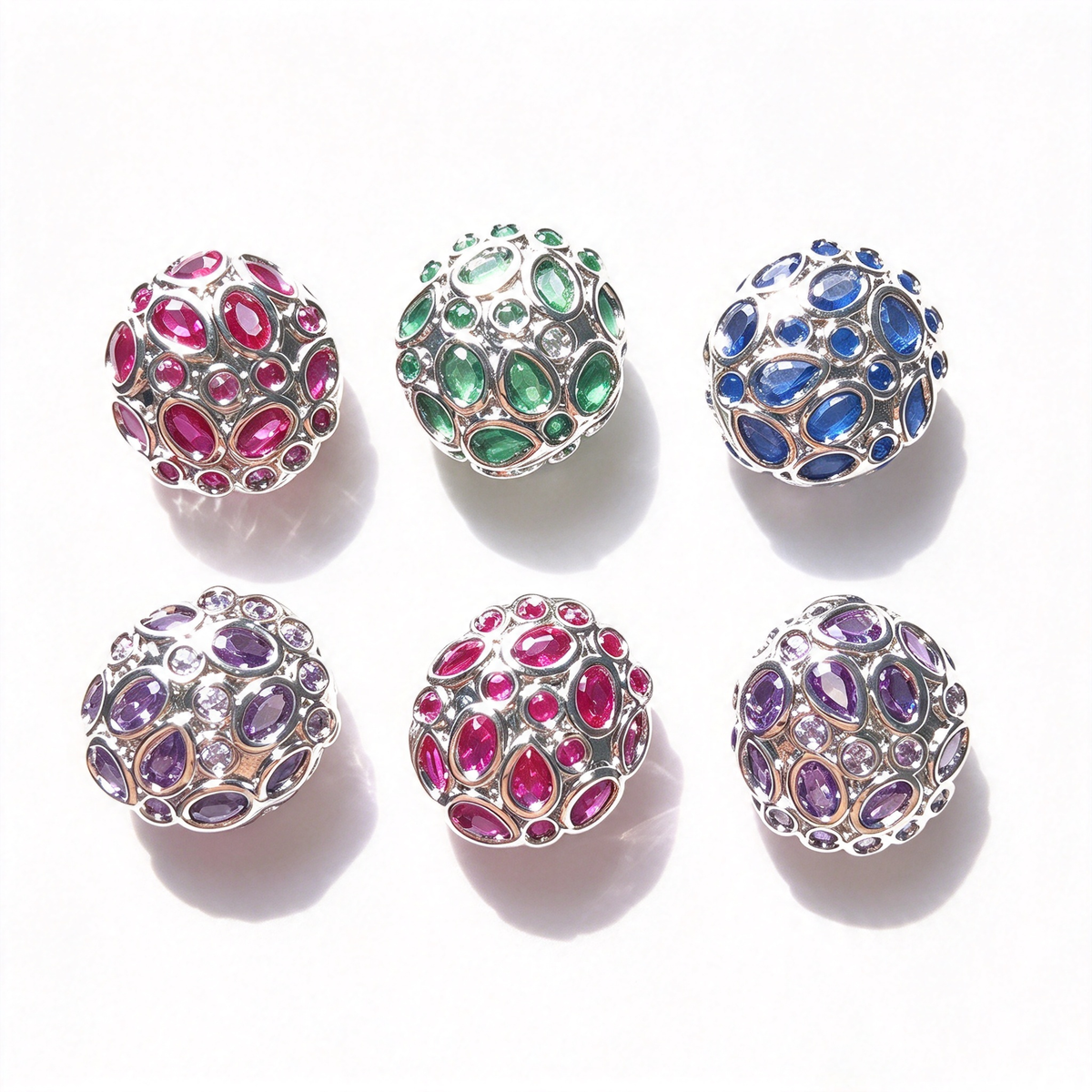 5-10pcs/lot 13*11.6mm Purple Green Blue Fuchsia CZ Egg Beads Spacers Mix Silver CZ Paved Spacers Egg Beads New Spacers Arrivals Charms Beads Beyond