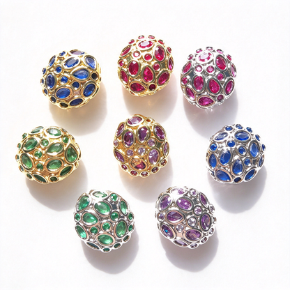 5-10pcs/lot 13*11.6mm Purple Green Blue Fuchsia CZ Egg Beads Spacers Mix Random Colors CZ Paved Spacers Egg Beads New Spacers Arrivals Charms Beads Beyond