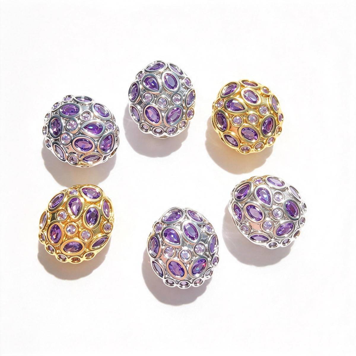 5-10pcs/lot 13*11.6mm Purple Green Blue Fuchsia CZ Egg Beads Spacers Mix Purple CZ Paved Spacers Egg Beads New Spacers Arrivals Charms Beads Beyond