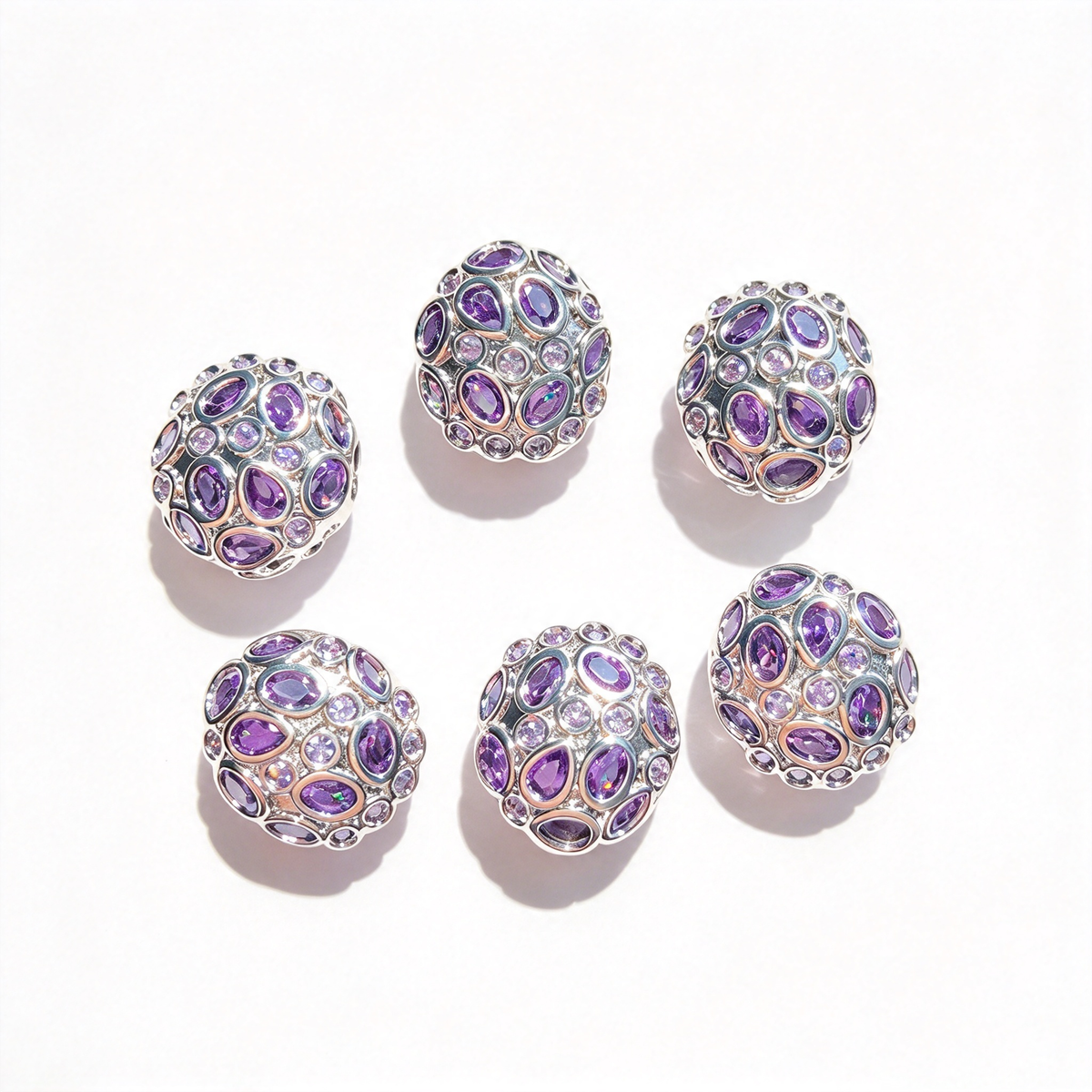 5-10pcs/lot 13*11.6mm Purple Green Blue Fuchsia CZ Egg Beads Spacers Purple on Silver CZ Paved Spacers Egg Beads New Spacers Arrivals Charms Beads Beyond