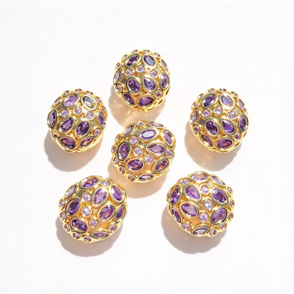 5-10pcs/lot 13*11.6mm Purple Green Blue Fuchsia CZ Egg Beads Spacers Purple on Gold CZ Paved Spacers Egg Beads New Spacers Arrivals Charms Beads Beyond