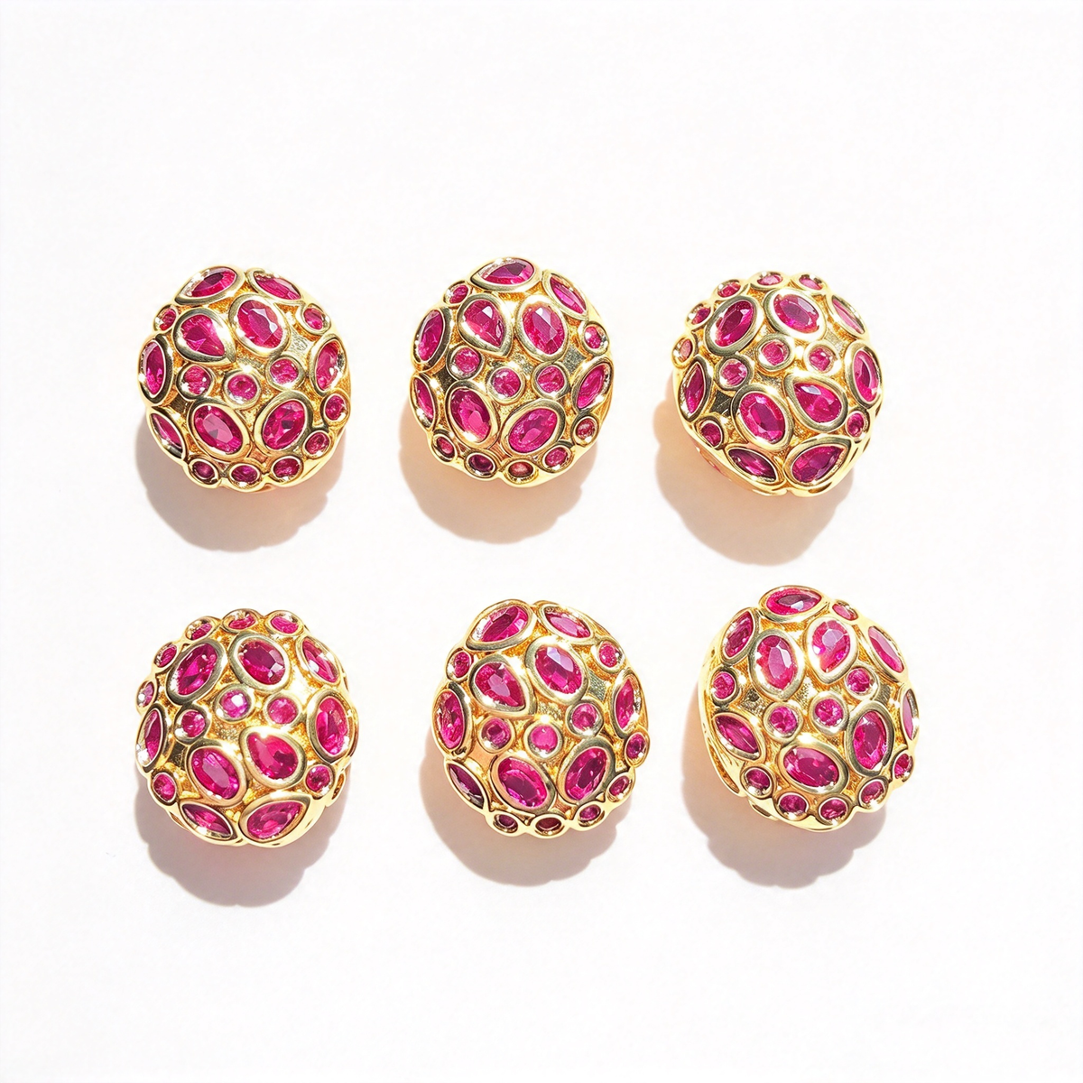 5-10pcs/lot 13*11.6mm Purple Green Blue Fuchsia CZ Egg Beads Spacers Fuchsia on Gold CZ Paved Spacers Egg Beads New Spacers Arrivals Charms Beads Beyond