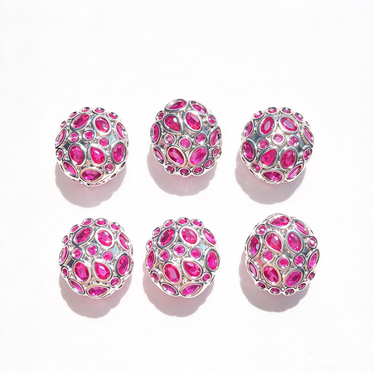 5-10pcs/lot 13*11.6mm Purple Green Blue Fuchsia CZ Egg Beads Spacers Fuchsia on Silver CZ Paved Spacers Egg Beads New Spacers Arrivals Charms Beads Beyond