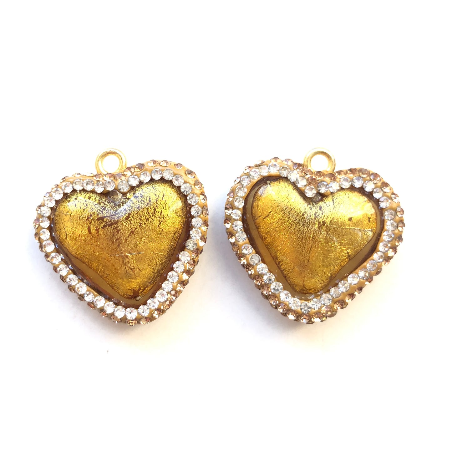 5pcs/lot Rhinestone Pave Colored Glaze Golden Heart Pendant Stone Charms Charms Beads Beyond