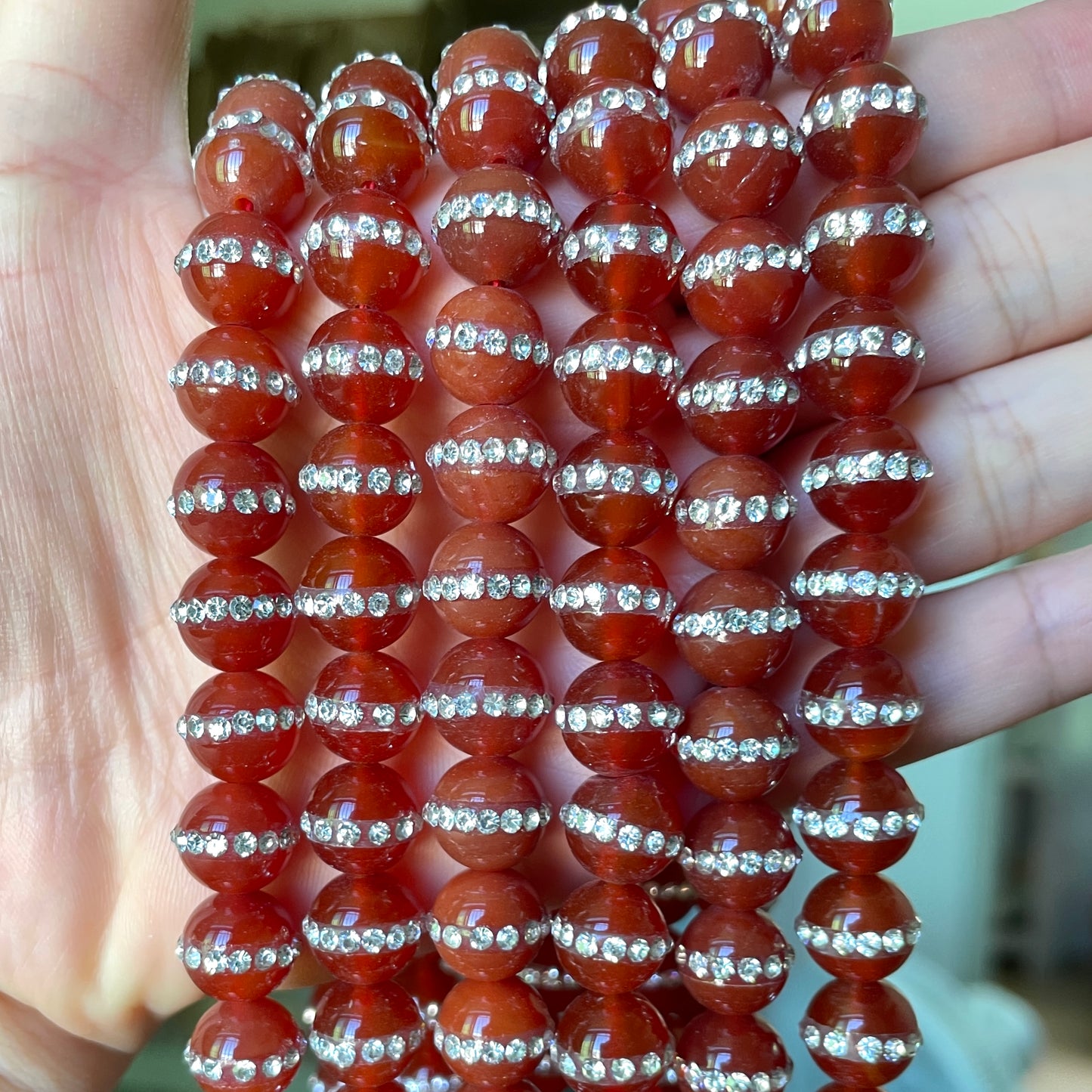 10mm Rhinestone Inlaid Red Agate Stone Beads Rhinestone Inlaid Beads New Beads Arrivals Charms Beads Beyond