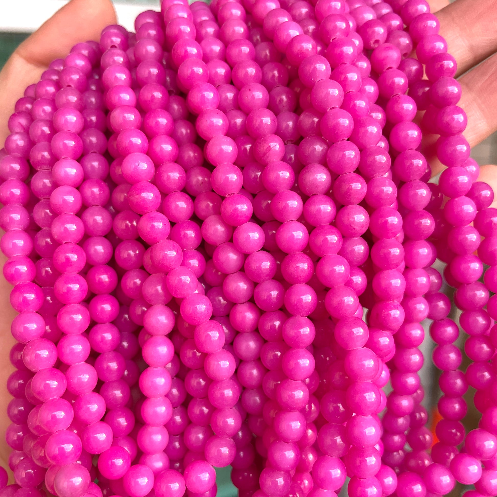 2 Strands/lot 8/10mm Hot Pink Fuchsia Jade Stone Round Beads, Stone Beads