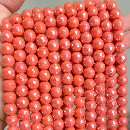 2 Strands/lot 10mm Orange Electroplated Faceted Jade Stone Beads Electroplated Beads Electroplated Faceted Jade Beads Charms Beads Beyond