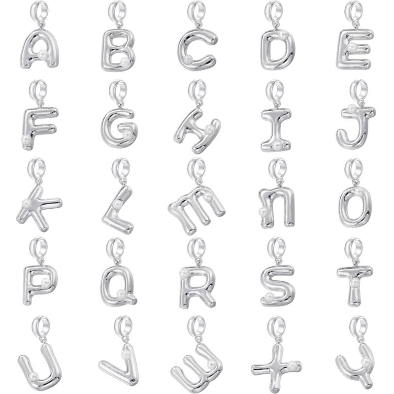 10-26pcs/lot 23*10.5mm Pearl Paved Initial Letter Alphabet Beads-Gold, Silver