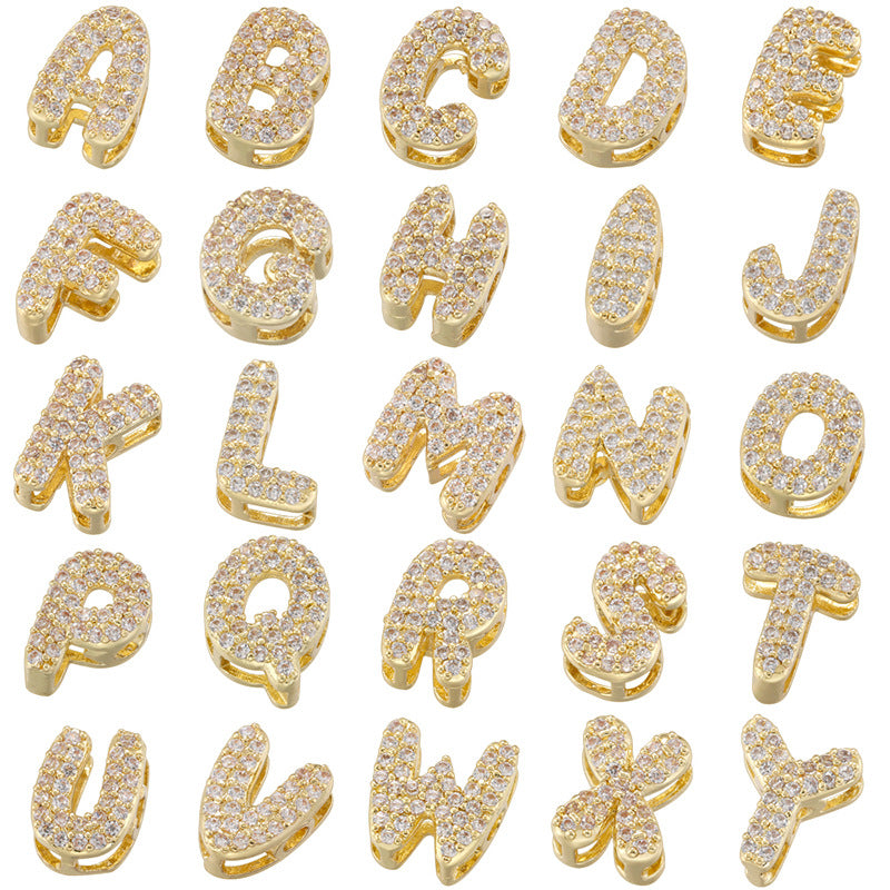10-26pcs/lot 8*8mm CZ Paved Mini Size Initial Letter Alphabet Beads-Gold, Silver