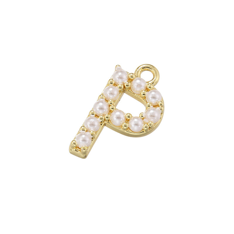 10-26pcs/lot 14*10mm Pearl Paved Initial Letter Alphabet Beads-Gold, Silver