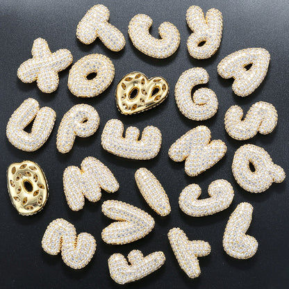 10-26pcs/lot 27*25mm CZ Paved Initial Letter Alphabet Beads Charms-Gold, Silver