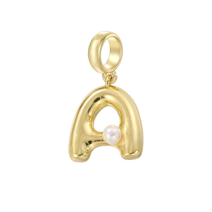 10-26pcs/lot 23*10.5mm Pearl Paved Initial Letter Alphabet Beads-Gold, Silver