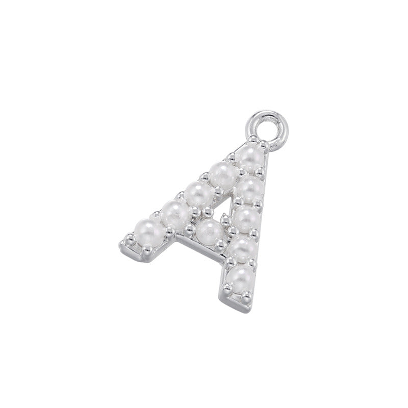 10-26pcs/lot 14*10mm Pearl Paved Initial Letter Alphabet Beads-Gold, Silver