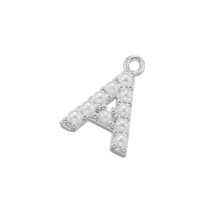 10-26pcs/lot 14*10mm Pearl Paved Initial Letter Alphabet Beads-Gold, Silver