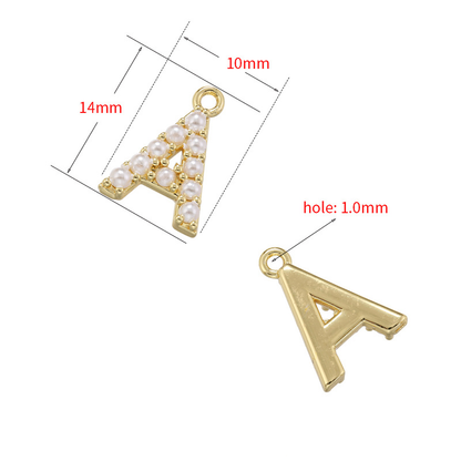 10-26pcs/lot 14*10mm Pearl Paved Initial Letter Alphabet Beads-Gold, Silver