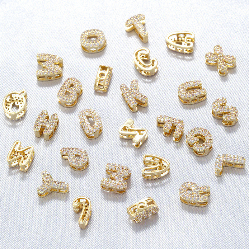 10-26pcs/lot 8*8mm CZ Paved Mini Size Initial Letter Alphabet Beads-Gold, Silver