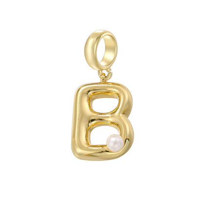 10-26pcs/lot 23*10.5mm Pearl Paved Initial Letter Alphabet Beads-Gold, Silver