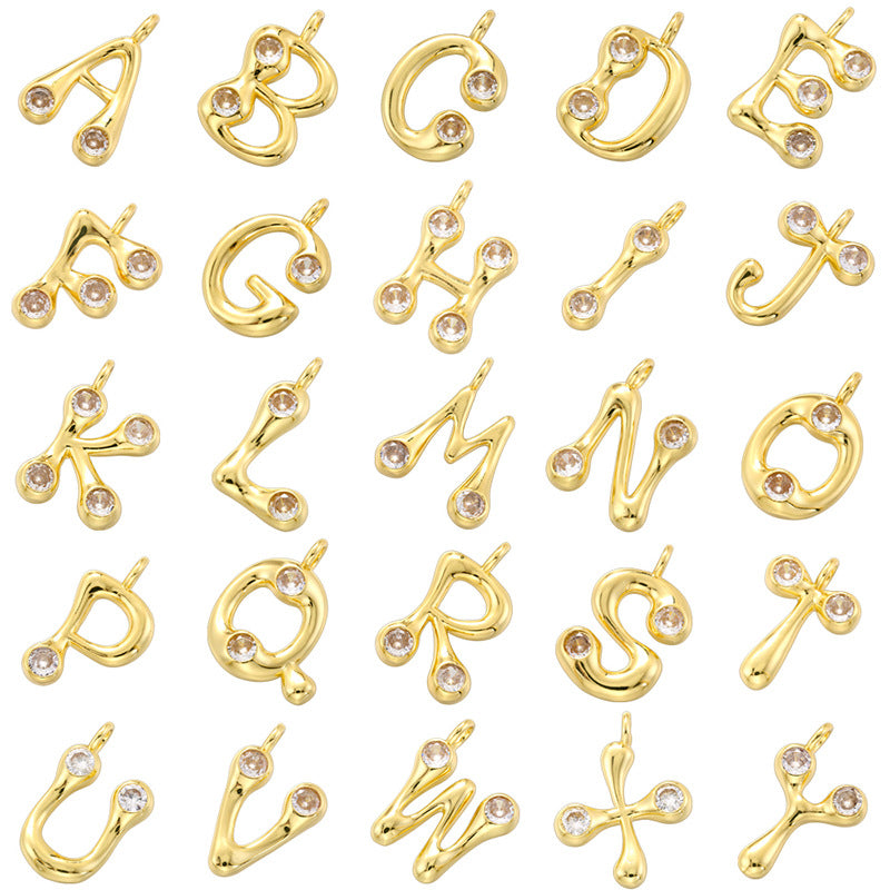 10-26pcs/lot 22.5*18mm CZ Paved Initial Letter Alphabet Charms-Gold, Silver
