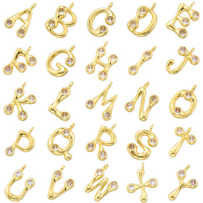 10-26pcs/lot 22.5*18mm CZ Paved Initial Letter Alphabet Charms-Gold, Silver