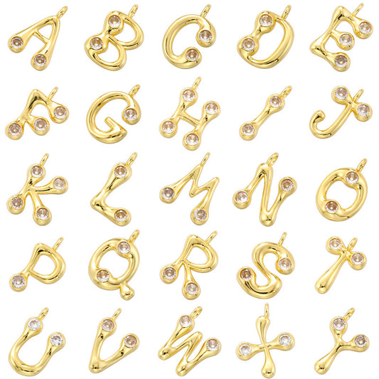 10-26pcs/lot 22.5*18mm CZ Paved Initial Letter Alphabet Charms-Gold, Silver