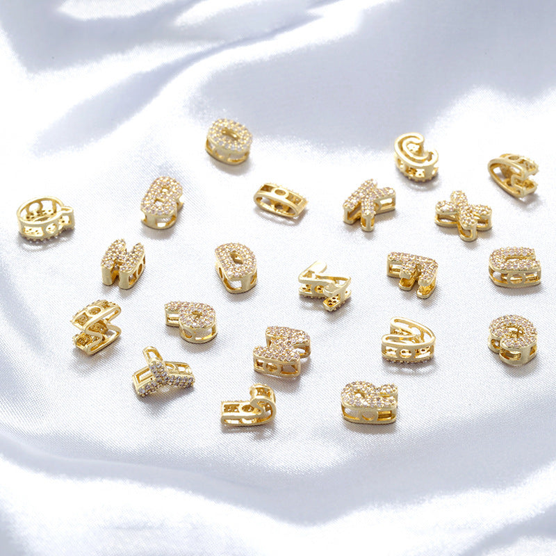 10-26pcs/lot 8*8mm CZ Paved Mini Size Initial Letter Alphabet Beads-Gold, Silver