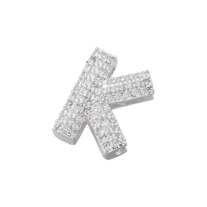 10-26pcs/lot 16.5*14mm CZ Paved Initial Letter Alphabet Beads-Gold, Silver