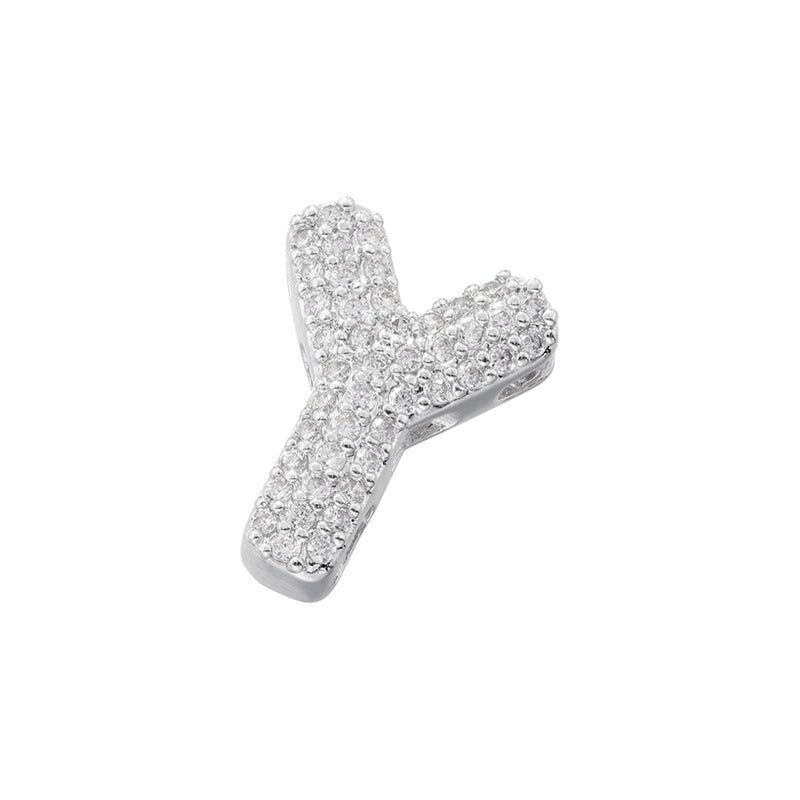 10-26pcs/lot 16.5*14mm CZ Paved Initial Letter Alphabet Beads-Gold, Silver