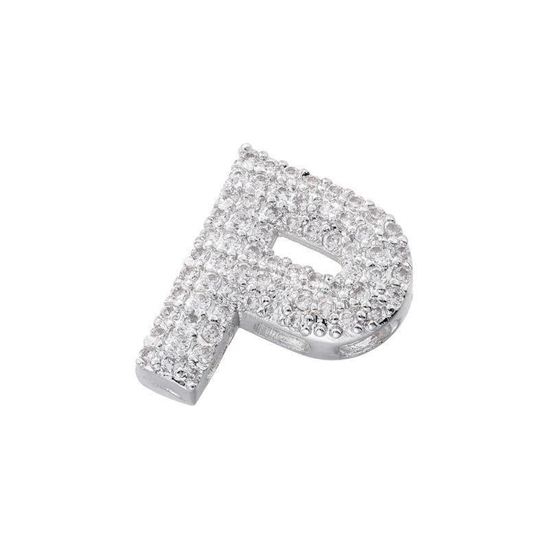 10-26pcs/lot 16.5*14mm CZ Paved Initial Letter Alphabet Beads-Gold, Silver