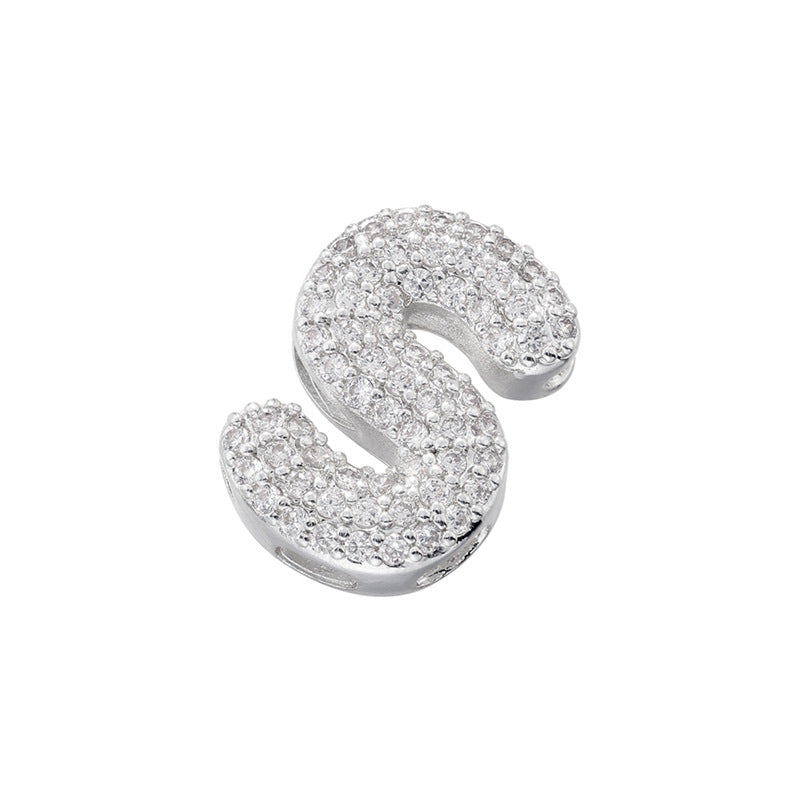 10-26pcs/lot 16.5*14mm CZ Paved Initial Letter Alphabet Beads-Gold, Silver