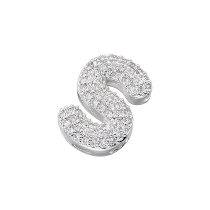 10-26pcs/lot 16.5*14mm CZ Paved Initial Letter Alphabet Beads-Gold, Silver