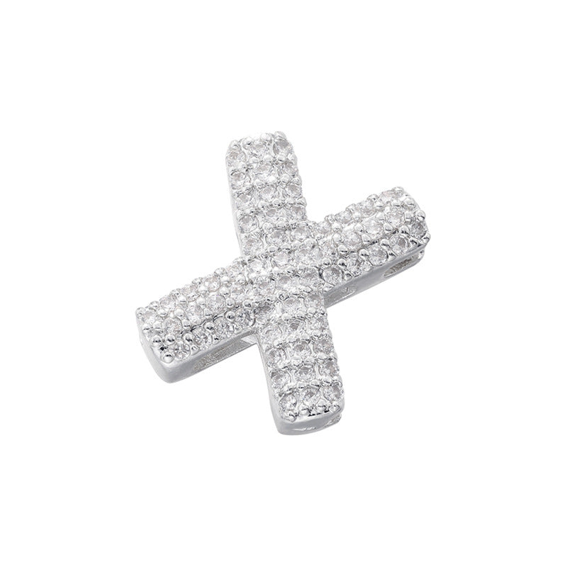 10-26pcs/lot 16.5*14mm CZ Paved Initial Letter Alphabet Beads-Gold, Silver