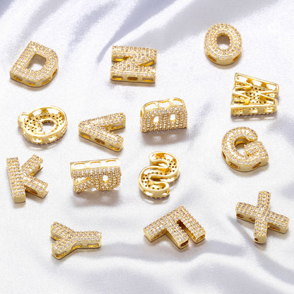 10-26pcs/lot 16.5*14mm CZ Paved Initial Letter Alphabet Beads-Gold, Silver