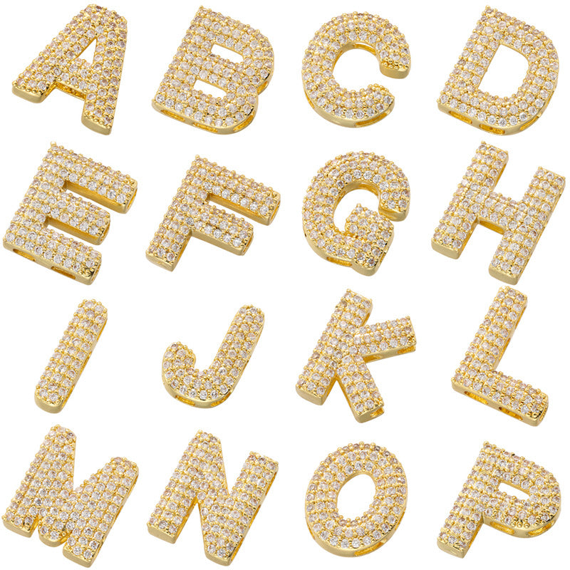 10-26pcs/lot 16.5*14mm CZ Paved Initial Letter Alphabet Beads-Gold, Silver