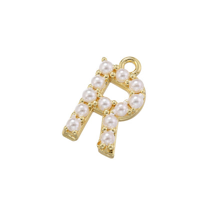 10-26pcs/lot 14*10mm Pearl Paved Initial Letter Alphabet Beads-Gold, Silver