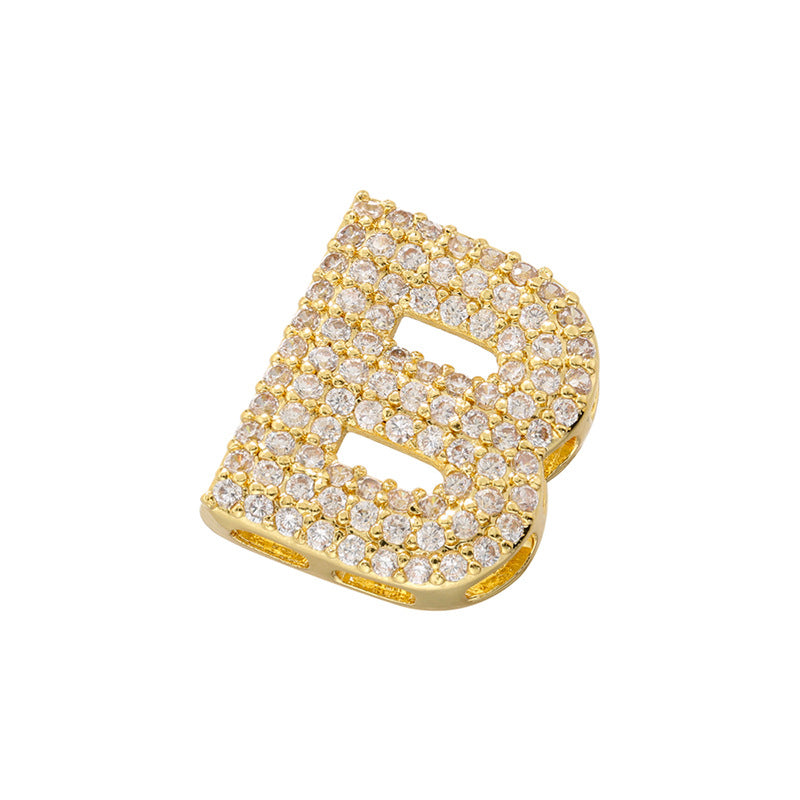 10-26pcs/lot 16.5*14mm CZ Paved Initial Letter Alphabet Beads-Gold, Silver