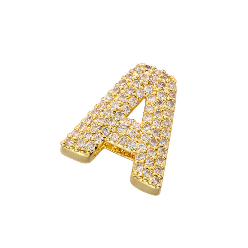 10-26pcs/lot 16.5*14mm CZ Paved Initial Letter Alphabet Beads-Gold, Silver